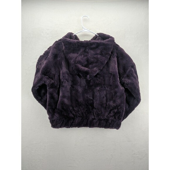 EXPRESS Faux Fur Hooded Deep Purple Teddy Jacket Sz Small w/ Gold Accents - Picture 4 of 14